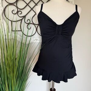 LANDS’ END Size 8 Black Underwire Tankini Swimsuit Top